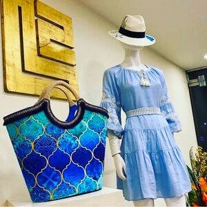 Blue Patterned Tote Bag
